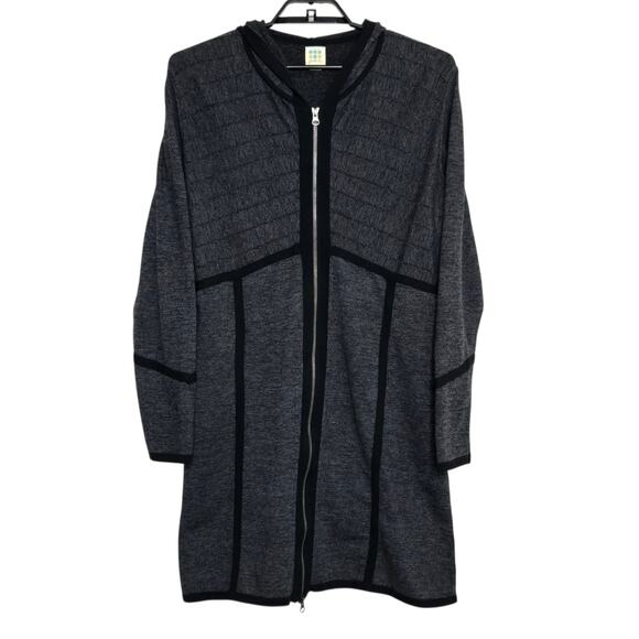 Title Nine Wool Blend Cardigan Size XL Gray Black Long Zip Hood - Picture 1 of 6